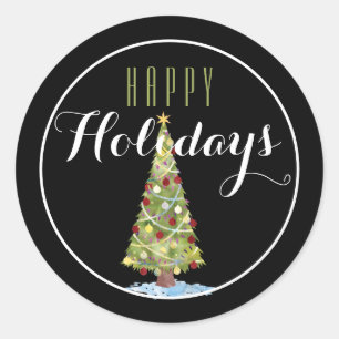Christmas Tree with Decorations Happy Holiday Classic Round Sticker