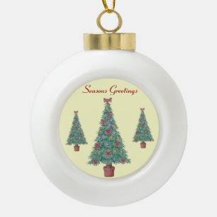 Christmas tree with decorations red bows bells art