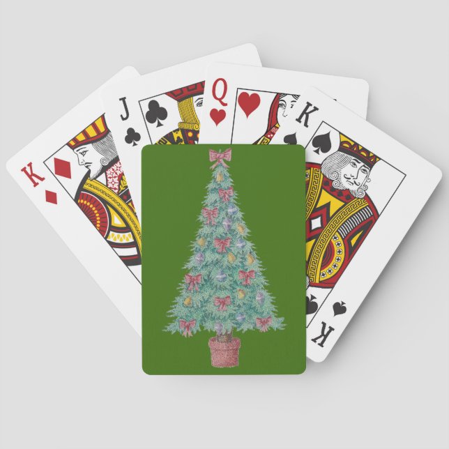 Christmas tree with decorations red bows bells art playing cards (Back)