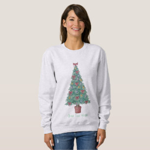 Christmas tree with decorations red bows bells art sweatshirt