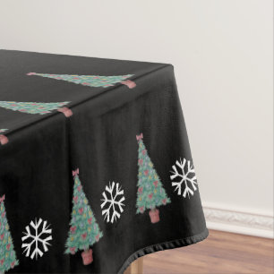 Christmas tree with decorations red bows bells art tablecloth