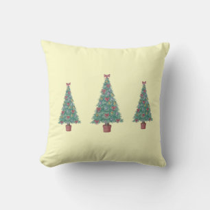 Christmas tree with decorations red bows bells art throw pillow