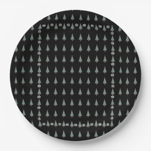 Christmas tree with decorations red bows bells paper plate