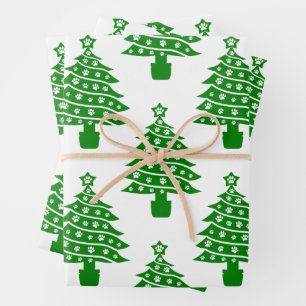 Christmas Tree With Dog Paw Prints Wrapping Paper Sheet