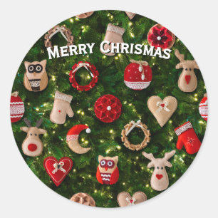Christmas tree with felt toys classic round sticker