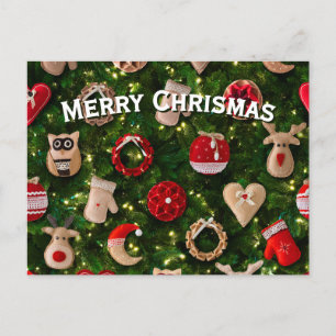 Christmas tree with felt toys holiday postcard