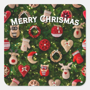 Christmas tree with felt toys square sticker