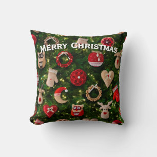 Christmas tree with felt toys throw pillow