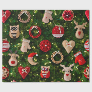 Christmas tree with felt toys wrapping paper