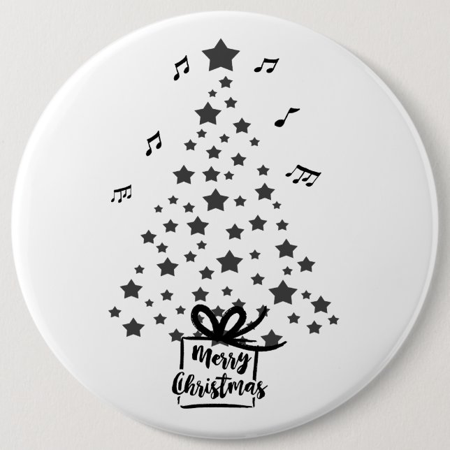 Christmas Tree With Gift And musical Notes 6 Inch Round Button (Front)