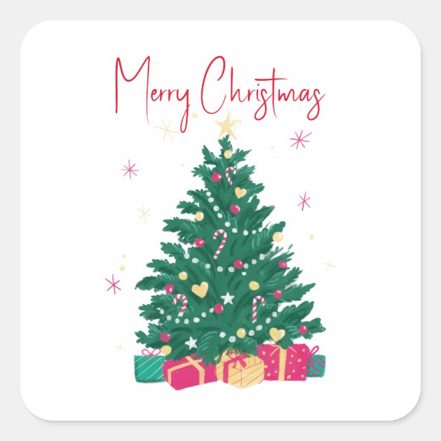 Christmas Tree with Gifts Square Sticker (Front)