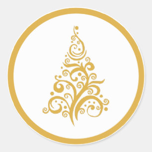 Christmas tree with gold swirls sticker
