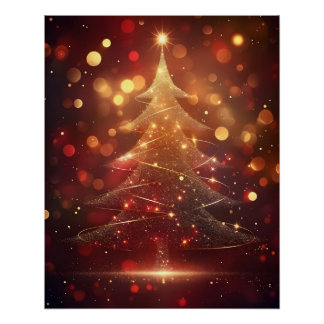 Christmas tree with golden swirls digital art poster