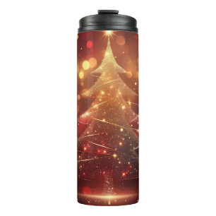 Christmas tree with golden swirls digital art thermal tumbler