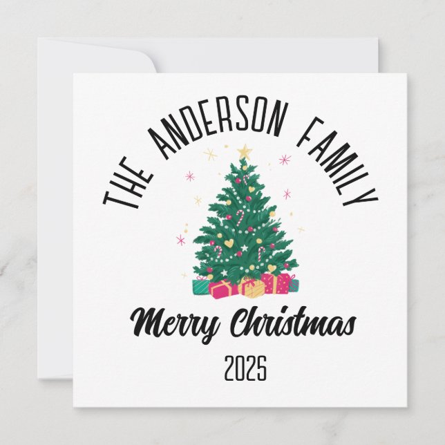 Christmas Tree With Lights Personalized Name Holiday Card (Front)