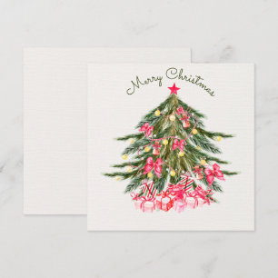 Christmas tree with pink bow and gifts holiday card