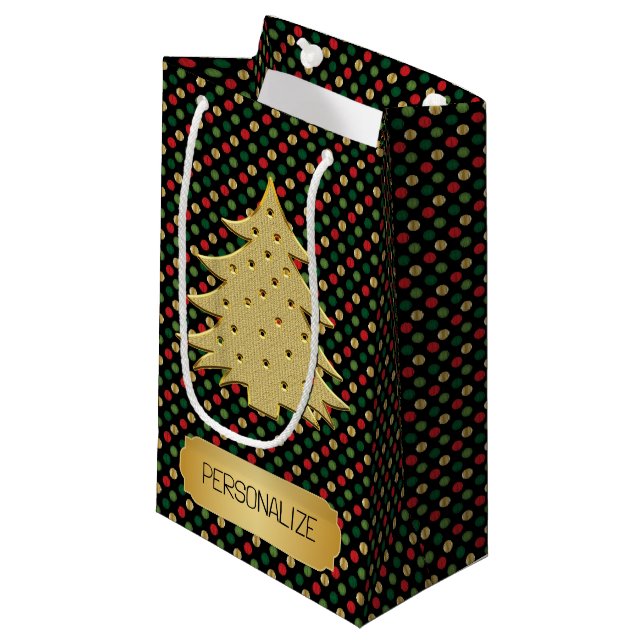 Christmas Tree with Polka Dot Background  Small Gift Bag (Front Angled)