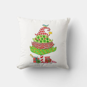 Christmas Tree with Presents and Cat Throw Pillow