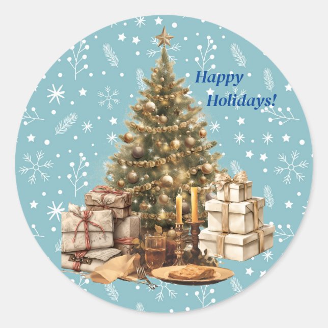 Christmas Tree With Presents, Candles, Cookies Classic Round Sticker (Front)