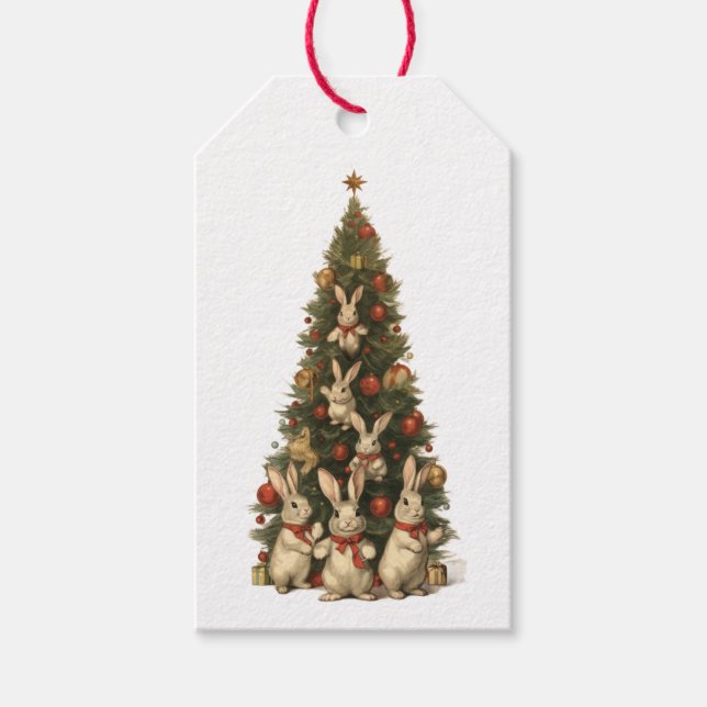 CHRISTMAS TREE WITH RABBITS GIFT TAG (Front)