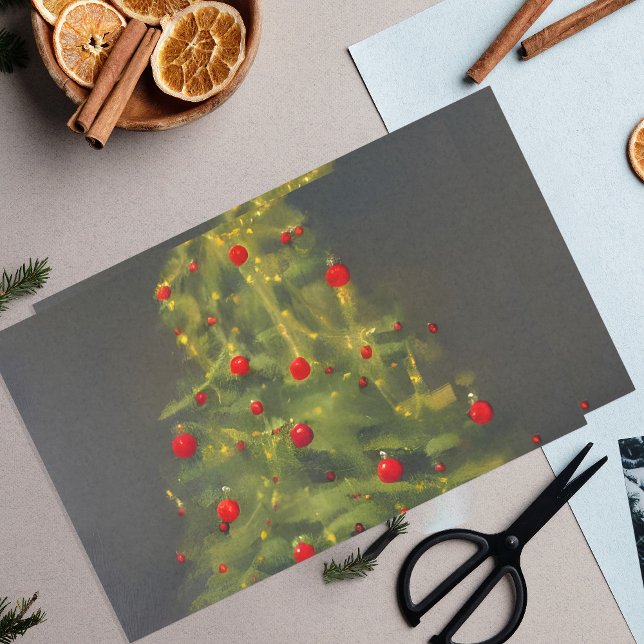 Christmas Tree With Red Baubles On Dark Grey Tissue Paper (Creator Uploaded)