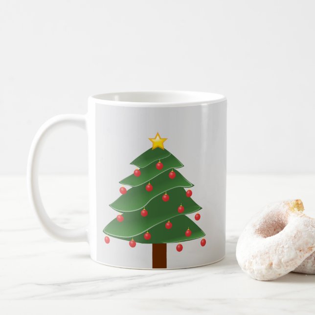 Christmas Tree with Red Bulbs Classic White Mug (With Donut)