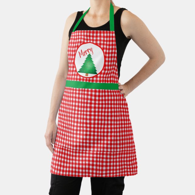 Christmas Tree with Red Gingham Festive Holiday Apron (Insitu)