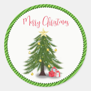 Christmas tree with Red present   Classic Round Sticker
