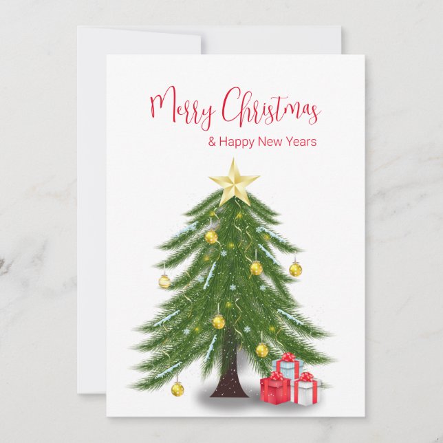 Christmas  tree with Red present Flat Holiday Card (Front)