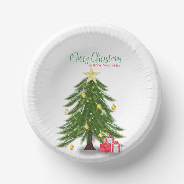 Christmas tree with Red present  Paper Plate (Front)