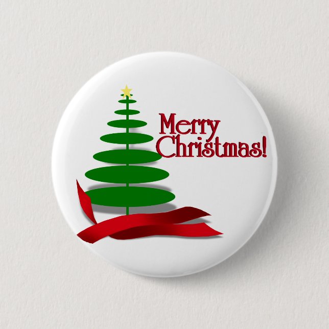 Christmas Tree with Red Ribbon 2 Inch Round Button (Front)