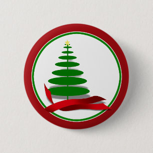 Christmas Tree with Red Ribbon 2 Inch Round Button