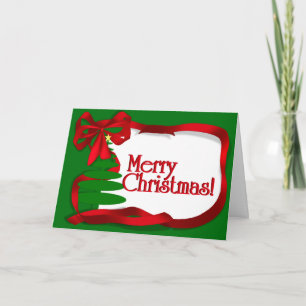 Christmas Tree with Red Ribbon Holiday Card