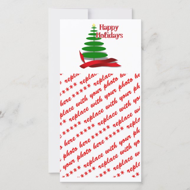 Christmas Tree with Red Ribbon Holiday Card (Front)