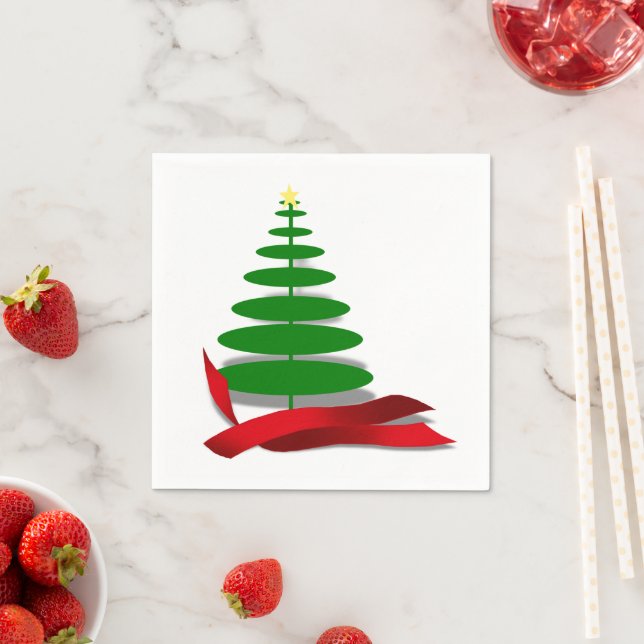 Christmas Tree with Red Ribbon  Napkin (Insitu)