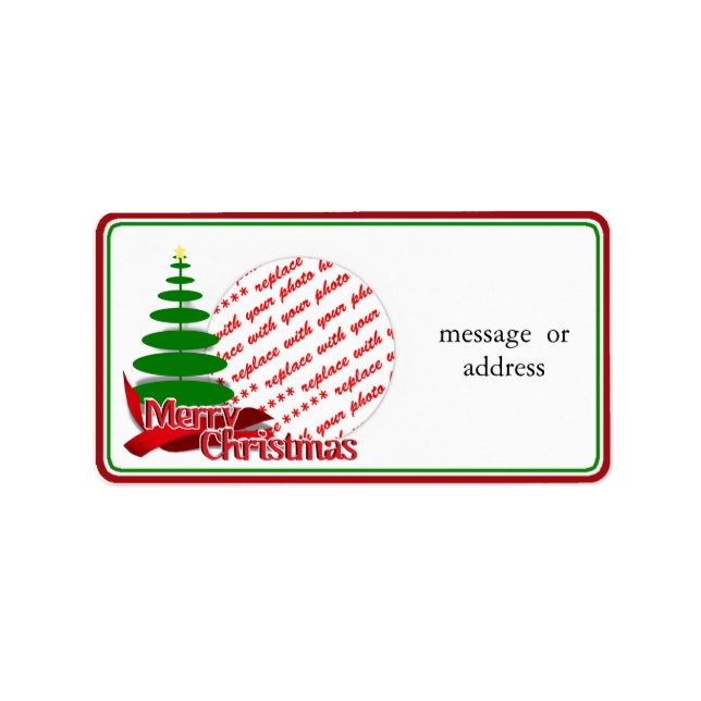 Christmas Tree with Red Ribbon Photo Frame Label (Front)