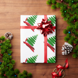 Christmas Tree with Red Ribbon Wrapping Paper
