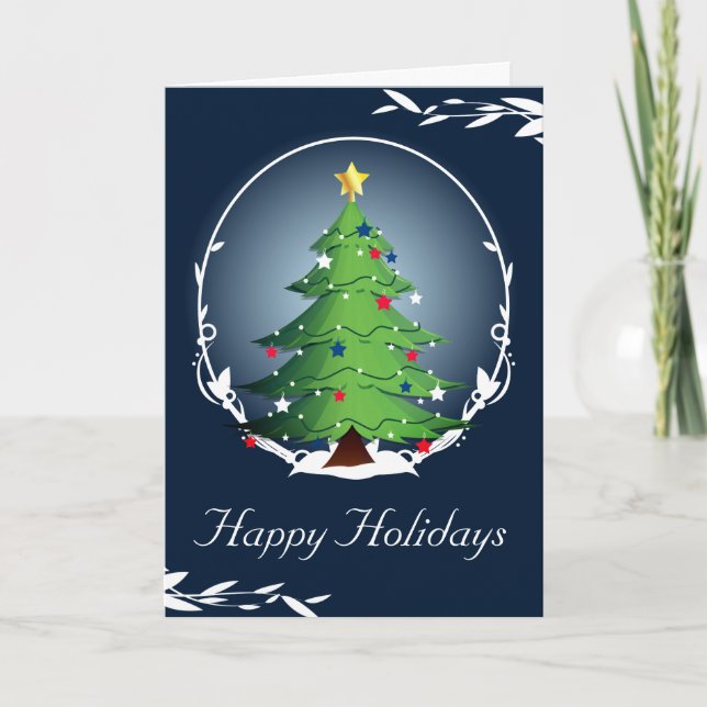 Christmas Tree with Red White and Blue Stars Card (Front)