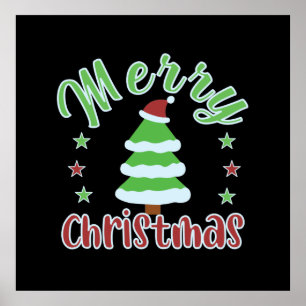 Christmas tree with Santa hat Poster