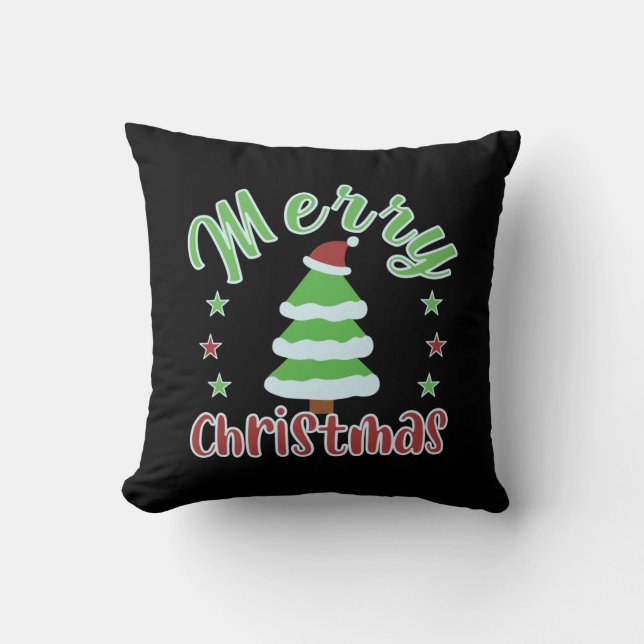 Christmas tree with Santa hat Throw Pillow (Front)
