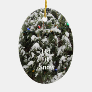 Christmas Tree with Snow and Lights Ceramic Ornament