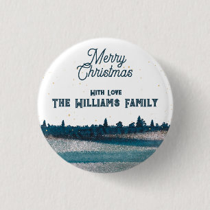 Christmas Tree with Snow Merry Christmas   1 Inch Round Button