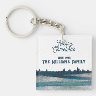 Christmas Tree with Snow Merry Christmas  Keychain