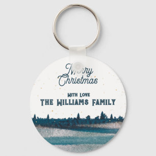 Christmas Tree with Snow Merry Christmas  Keychain