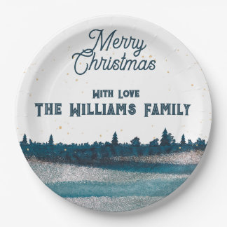 Christmas Tree with Snow Merry Christmas Paper Plate