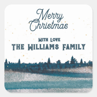 Christmas Tree with Snow Merry Christmas Square Sticker