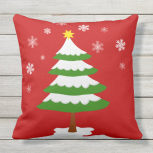 Christmas Tree with Snow Snowflakes Outdoor Pillow