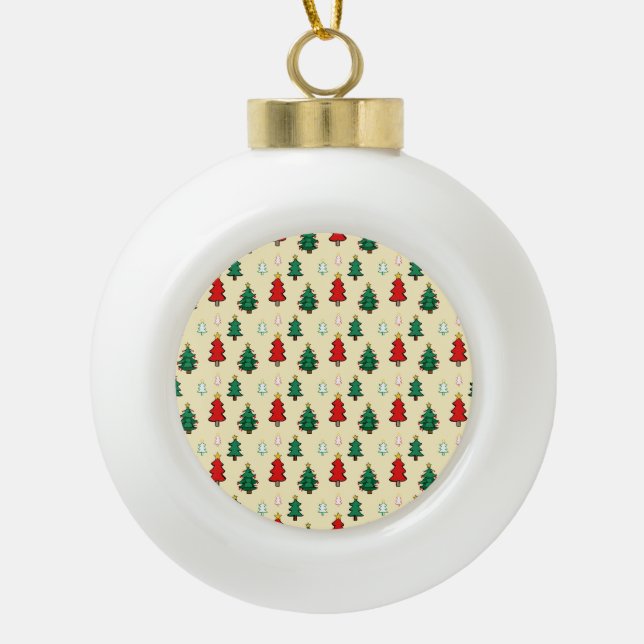 Christmas tree with star topper seamless pattern ceramic ball christmas ornament (Front)