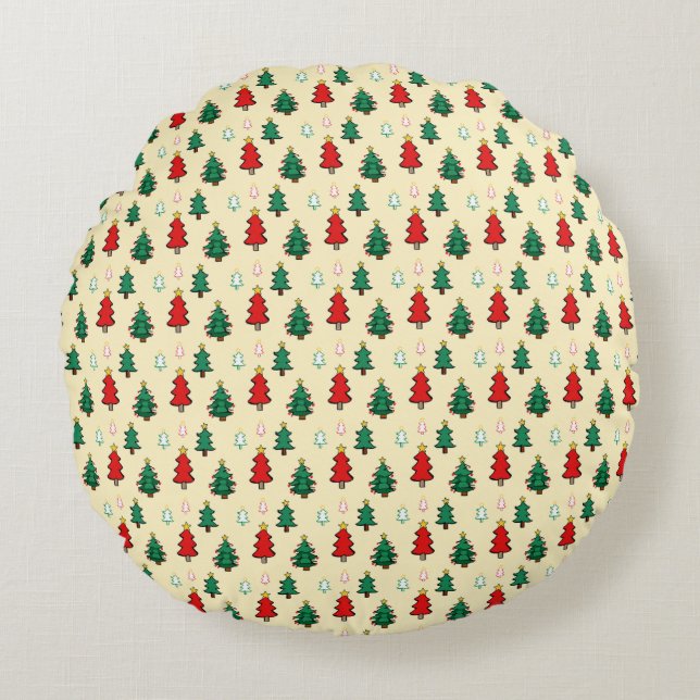 Christmas tree with star topper seamless pattern round pillow (Front)