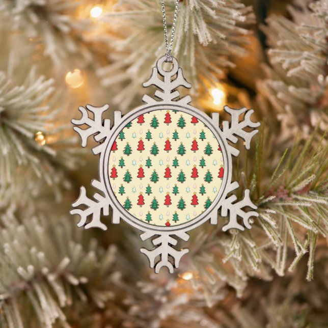 Christmas tree with star topper seamless pattern snowflake pewter christmas ornament (Tree)